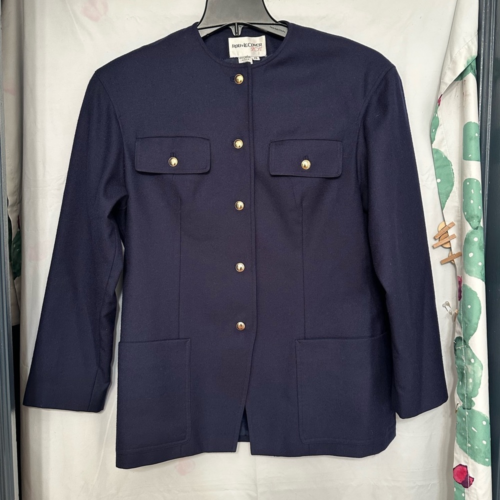 roth-lecover sport navy blue wool officers blazer jacket size 16